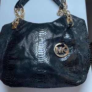 Michael Kors Black Snake Embossed Shoulder Bag